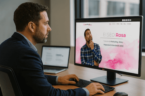 Cliente fintech explorando la web de David Ayala en busca de soluciones SEO personalizadas
