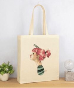 Ejemplo real de bolsa de algodón con diseño estampado por impresión digital